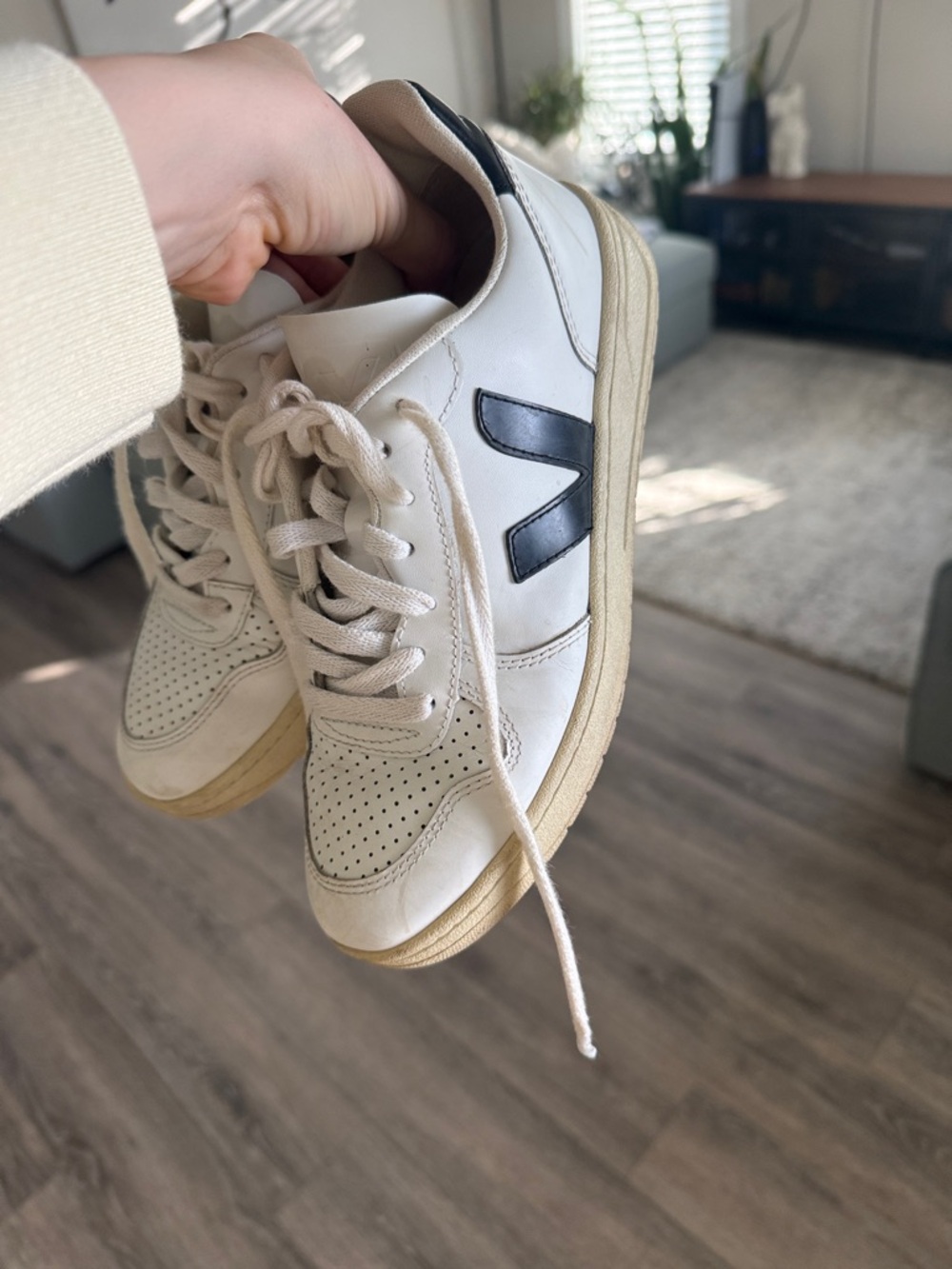 Veja White Leather Sneakers with Black V Detail